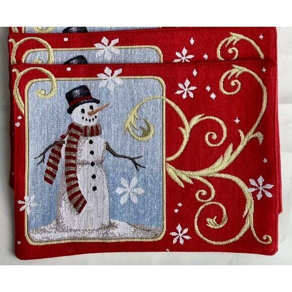 NWOT Set of 2 Reversible Tapestry Christmas Placemats Snowman Wreath Vintage - Picture 11 of 11